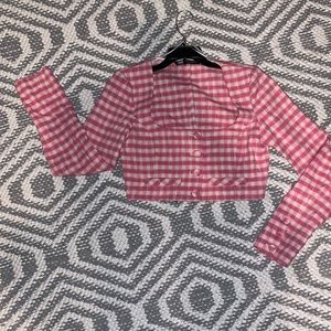 Zara XS pink/beige button up top